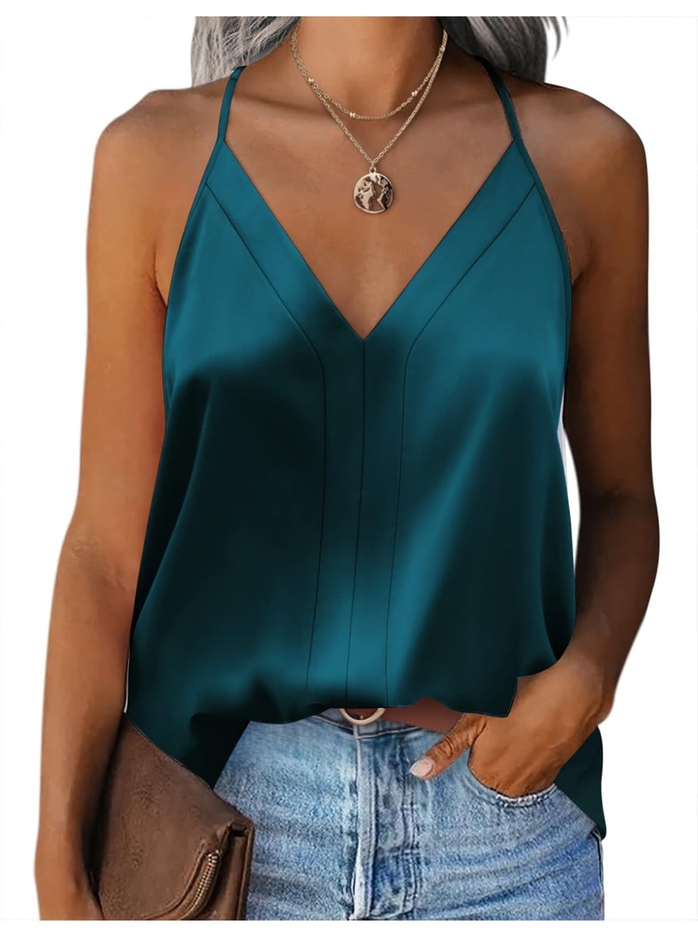 LOT OF 2 - Zeagoo Women’s Satin V Neck Racerback Shirt